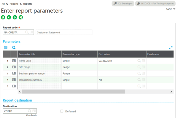 Enter report parameters