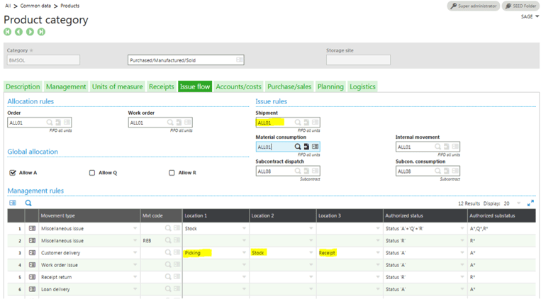 how to set up allocation rules and pick sequence in Sage Enterprise Management (Sage X3)