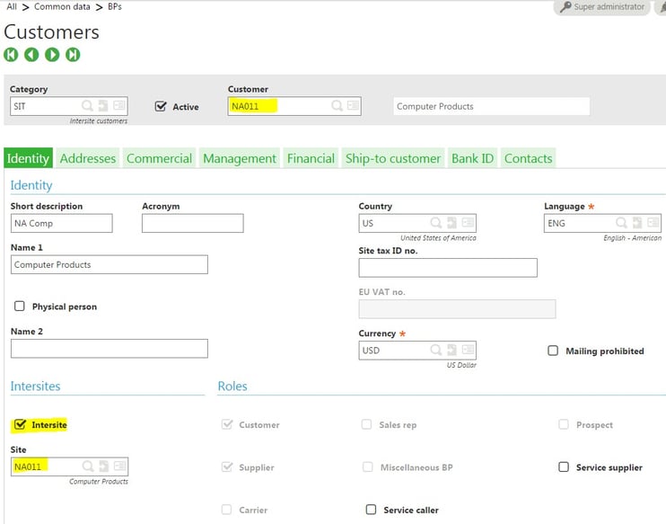 setting up intercompany transactions in Sage Enterprise Management (Sage X3)