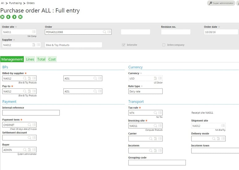 setting up intercompany transactions in Sage Enterprise Management (Sage X3)