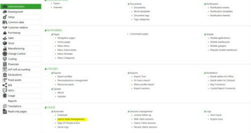 search index management in Sage Enterprise Management (Sage X3)