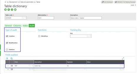 auditing fields in Sage Enterprise Management (Sage X3) auditing fields in Sage Enterprise Management (Sage X3)