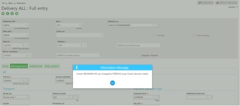 automate the carrier of a sales order in Sage Enterprise Management (Sage X3)