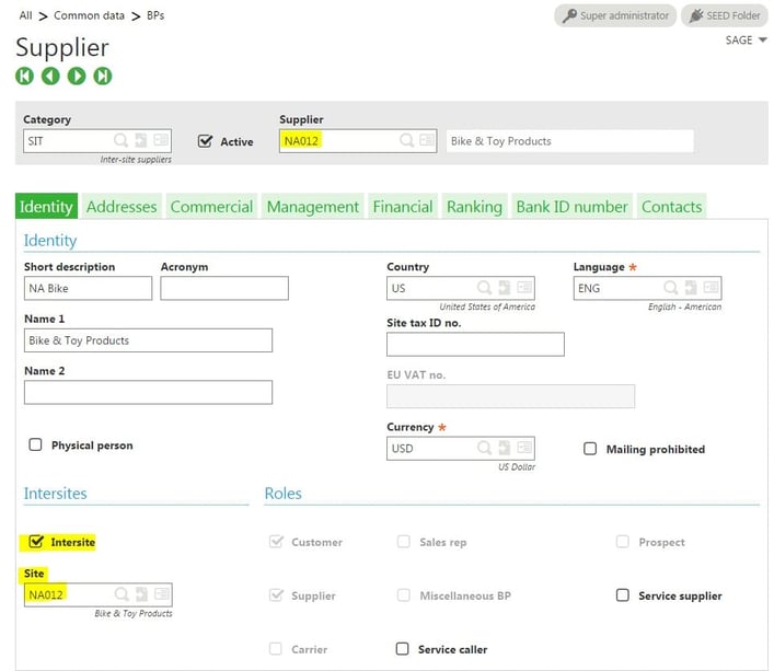 setting up intercompany transactions in Sage Enterprise Management (Sage X3)