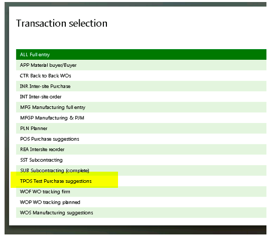 Transaction selection